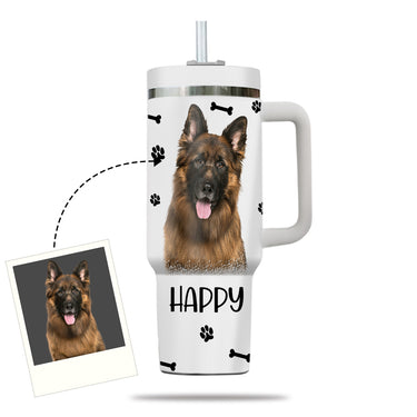 Custom Pet Photo Tumbler 40oz With Handle, Watercolor Pet Portrait From Photo Tumbler, Personalized Dog Face Photo Tumbler with Straw, Dog Lover Tumbler, Stainless Steel Tumbler, Insulated Tumbler 15